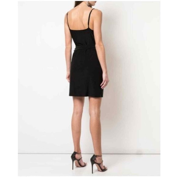 NWT L'AGENCE Black TATE Sleeveless Slinky Stretch Sleeveless Belted Wrap Dress - Picture 3 of 11